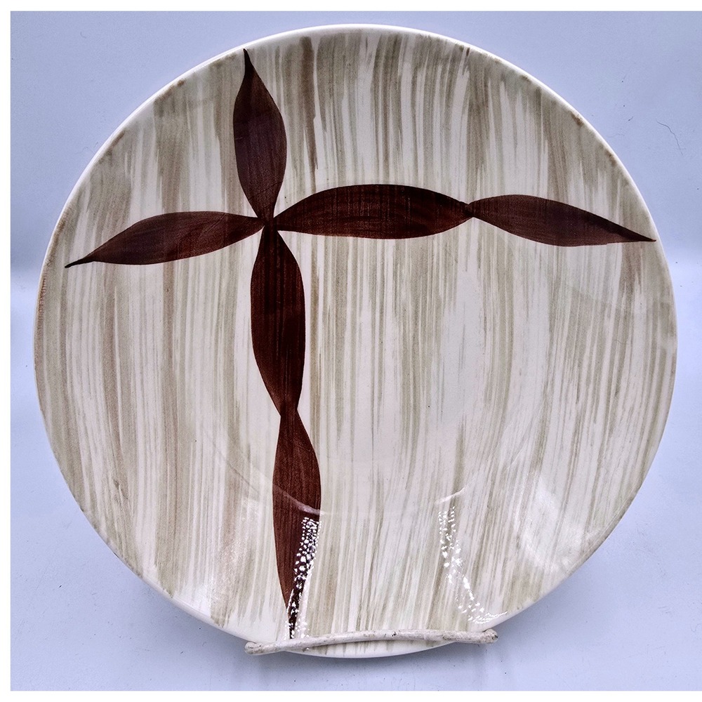 Set of 2 RARE Brown Cross Brushstroke Background 9" Dinner Plate Prim Rose China